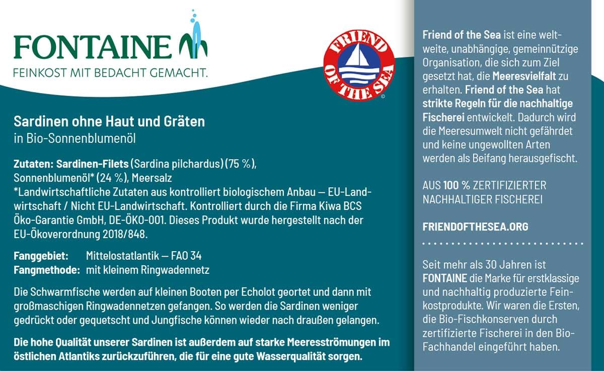 Fontaine - Sardinen Bundle - 3 Sorten (je 2 Dosen) - 6er Pack - Premium Sardinenfilets aus 100% zertifizierter, nachhaltiger Fischerei und kontrolliertem Anbau