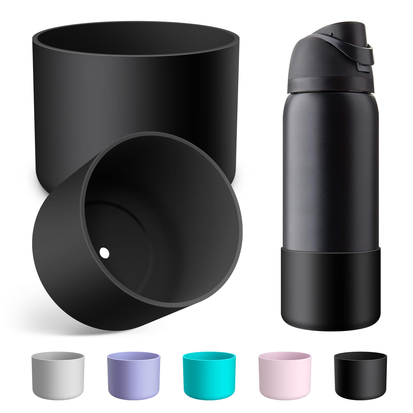 2PCS Silicone Water Bottle Boot for Owala 24oz 32oz 40oz, Anti-Slip Protective Sleeve Bottom Bumper Protector for FreeSip, Twist, and Flip Stainless Steel Water Bottles