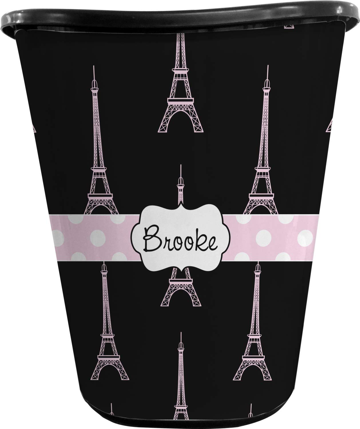RNK Shops Personalized Black Eiffel Tower Waste Basket - Double Sided (Black)