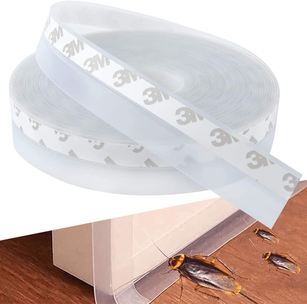 Silicone Seal,Weather Stripping Door Seal Strip - Silicone Self - Adhesive Tape for Bottom of Door, Windstop Adhesive Tape for Door, Window and Shower Glass Gaps - 1 Roll，Transparent (5Meter, 35MM)