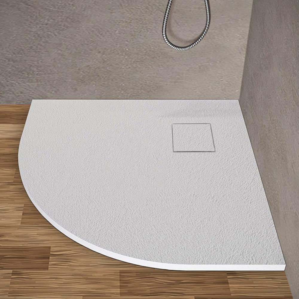 Piatto doccia 80x80 cm semicircolare bianco effetto pietra in resina, ultra slim con spessore 3 cm, riducibile su misura, AGORA’