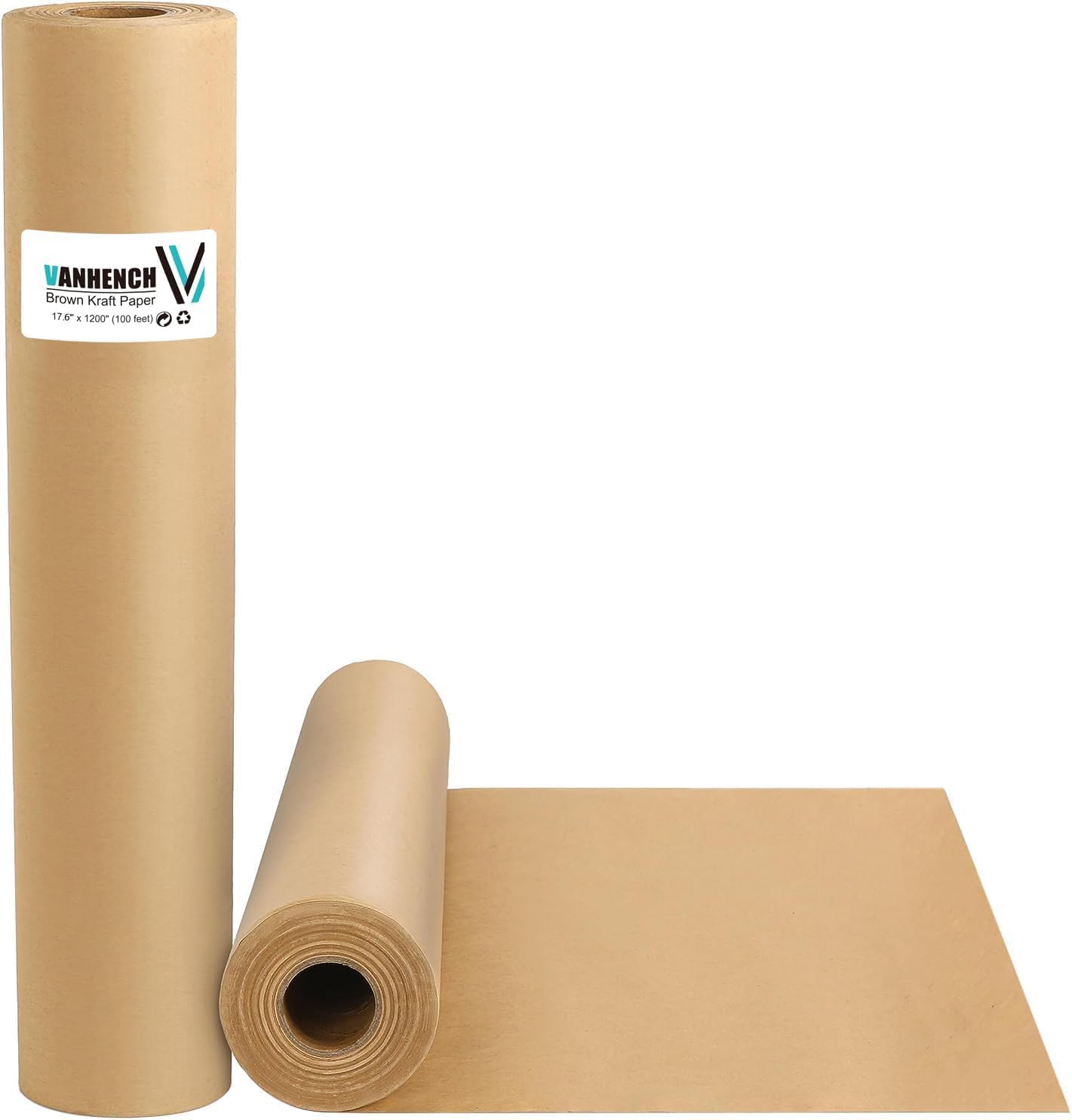 VanhenchBrown Wrapping Paper, Craft Paper, Kraft Paper 17.6"x 1200"(100'), Gift Wrapping Bulletin Board Arts & Crafts, Bouquet Flower Table Covering Poster Packing Shipping Moving Supplies 65GSM 45LB