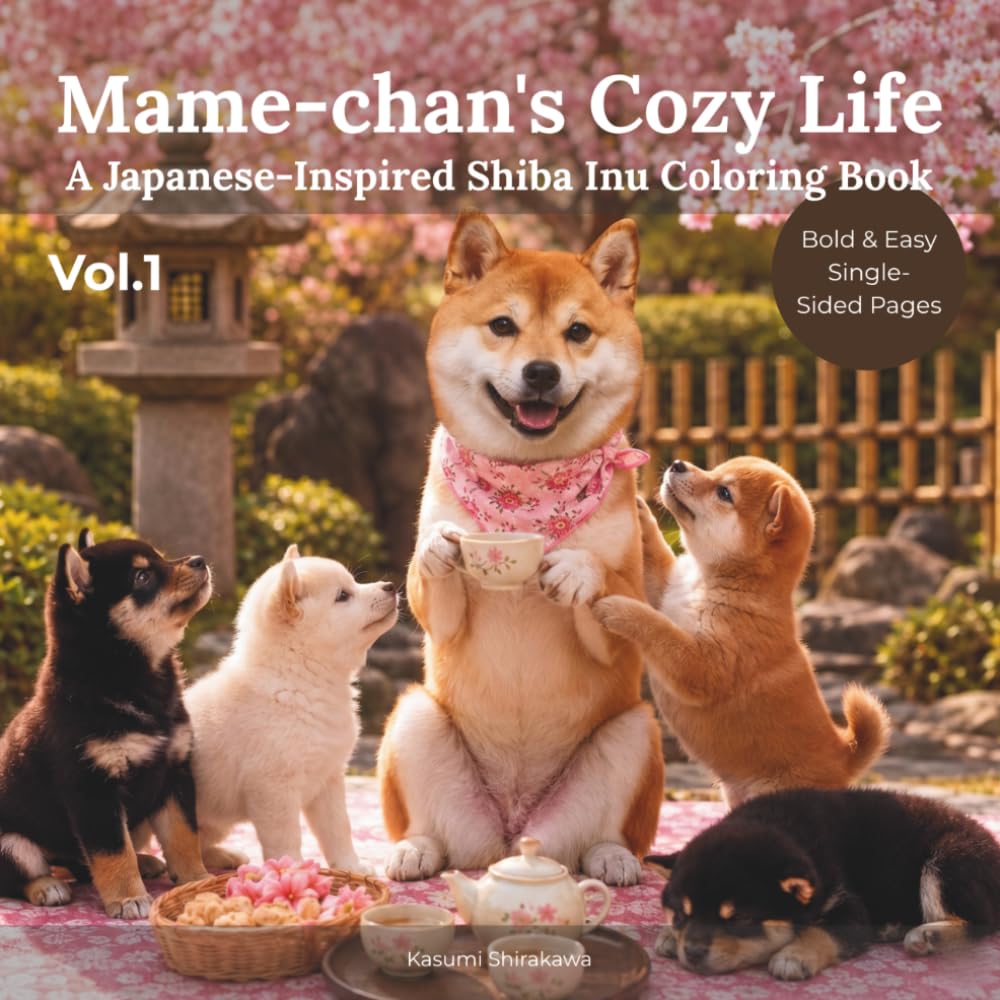 Mame-chan's Cozy Life: A Japanese-Inspired Shiba Inu Coloring Book for Adults — Bold & Easy Designs for Stress Relief and Relaxation