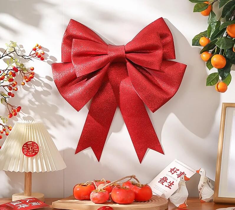 Image of OASIS Valentine's Day Decorative Red Gift Bow | DIY Festive Ribbon Bow for Gift Packing, Car Decoration, Home, Party, Wedding, Anniversary, Valentine Romantic Decor (50 x 60 cm)