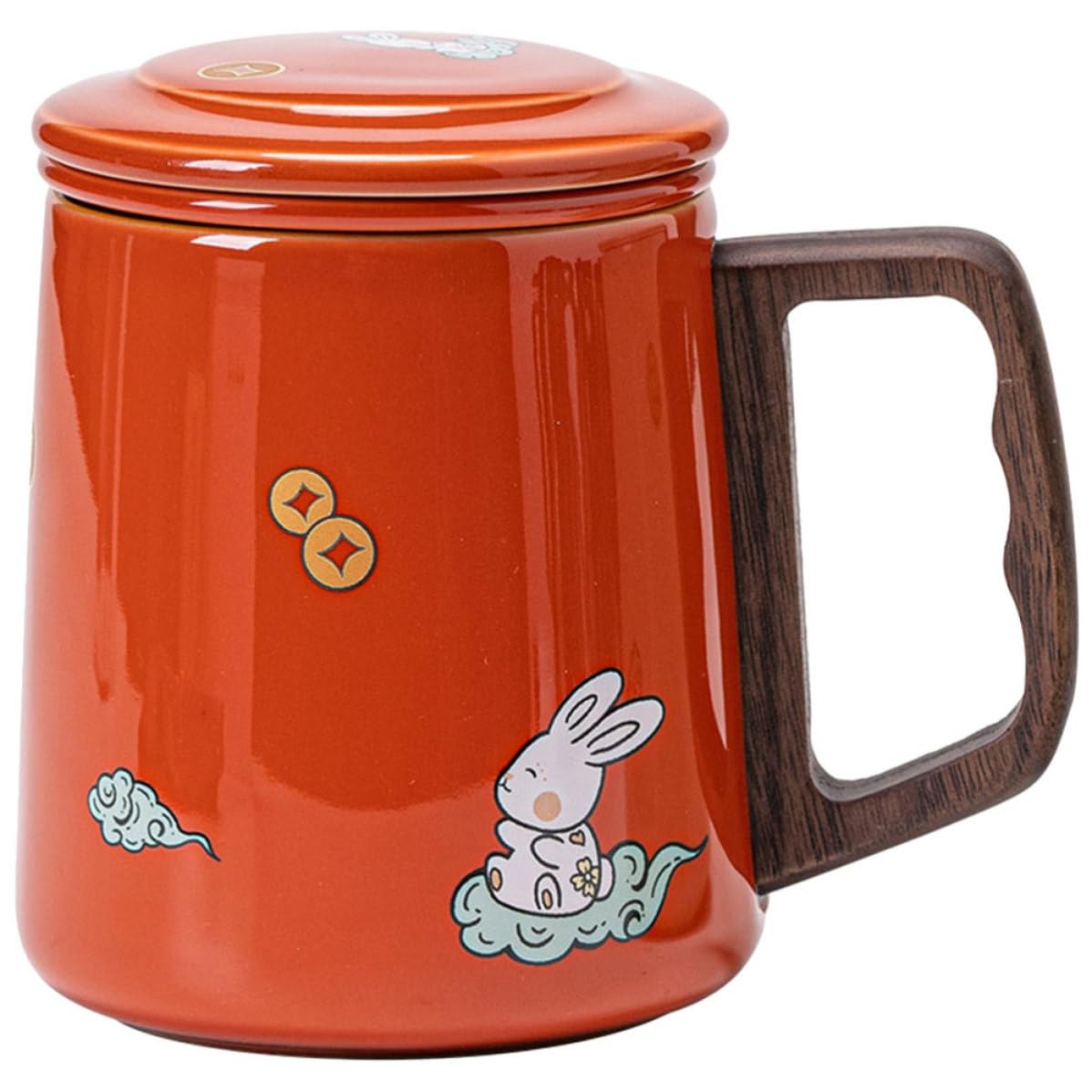 jojofuny Taza de Cerámica con Infusor y Tapa de Madera para Té de 400ml con Diseño Ergonómico y Asa Cómoda Adecuado para Oficina y Hogar