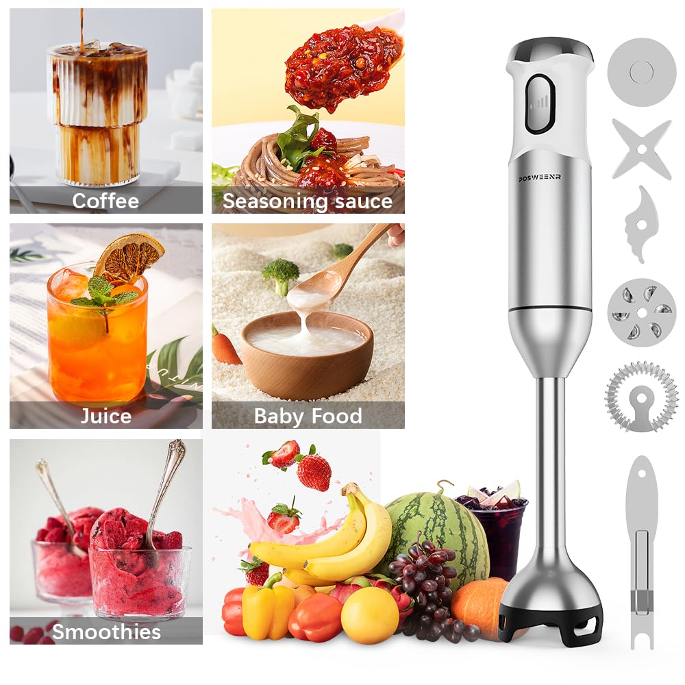 POSWEENR Immersion Blender, Scratch Resistant Hand Blender,, 43 OFF