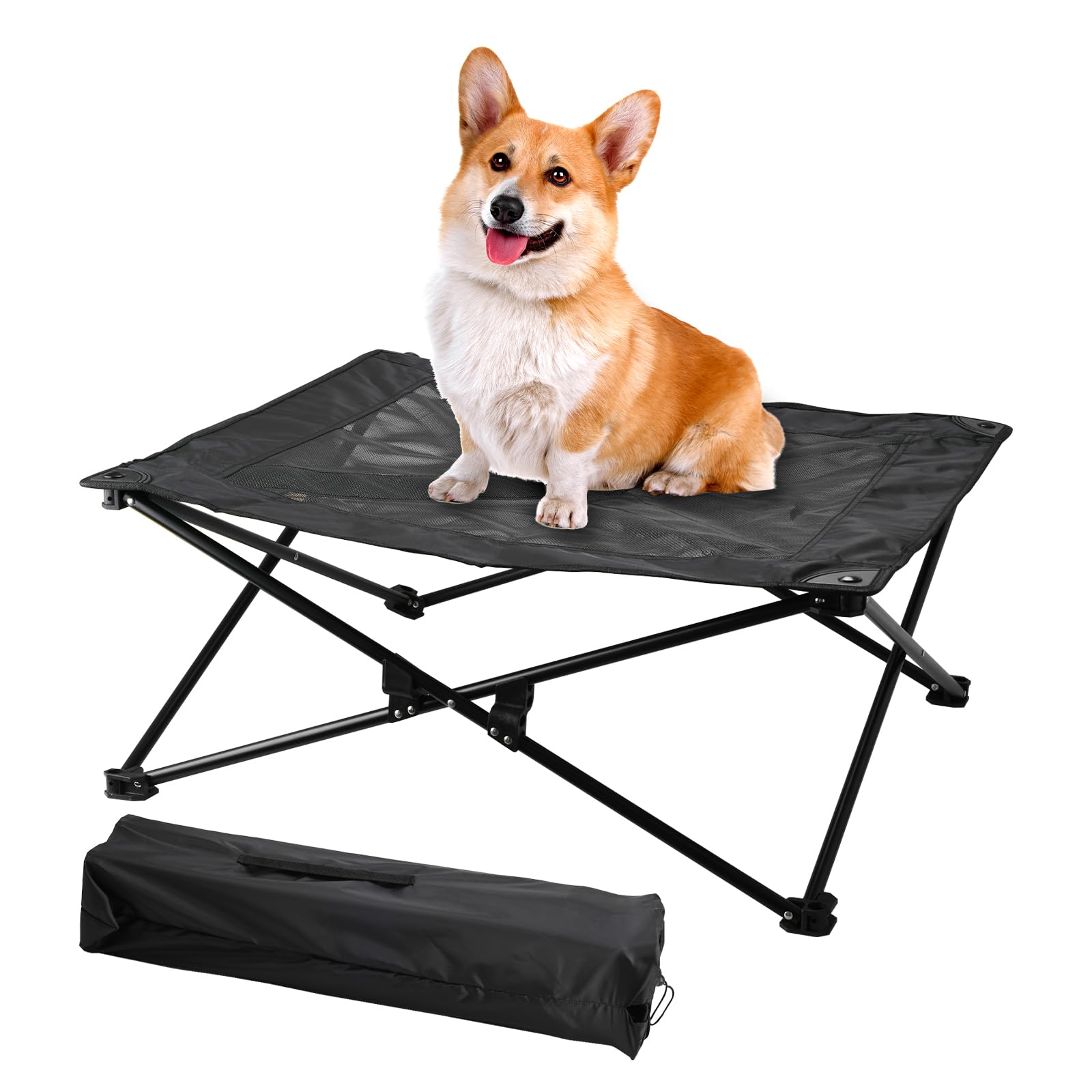 Elevated Dog Bed with Breathable Mesh, Folding Dog Cot Bed Raised Cooling Pet Bed with Carrying Bag Portable Camping Cot for Indoor and Outdoor,