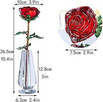 Amazon.co.jp: 薔薇 クリスタルガラス 造花 インテリア 花瓶付き 赤い