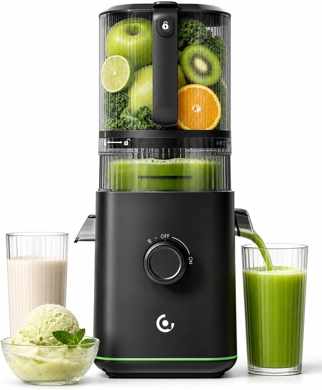 AMZCHEF Cold Press Juicer, 6.0" Whole Fruit Self-Feeding Slow Juicer
