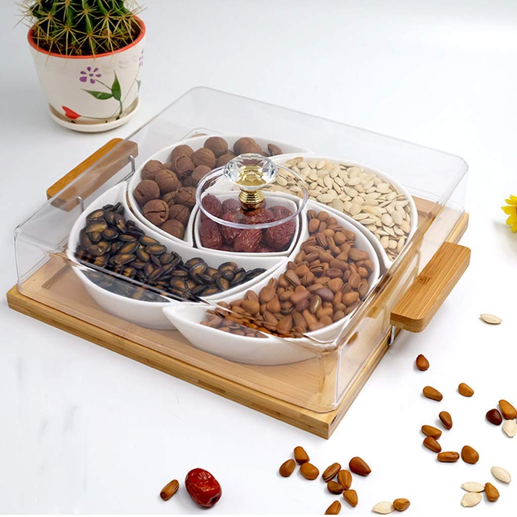 Separated Ceramic Dried Fruit Platter Square Snack Candy Nut Box Combination with Lid Snack Tray