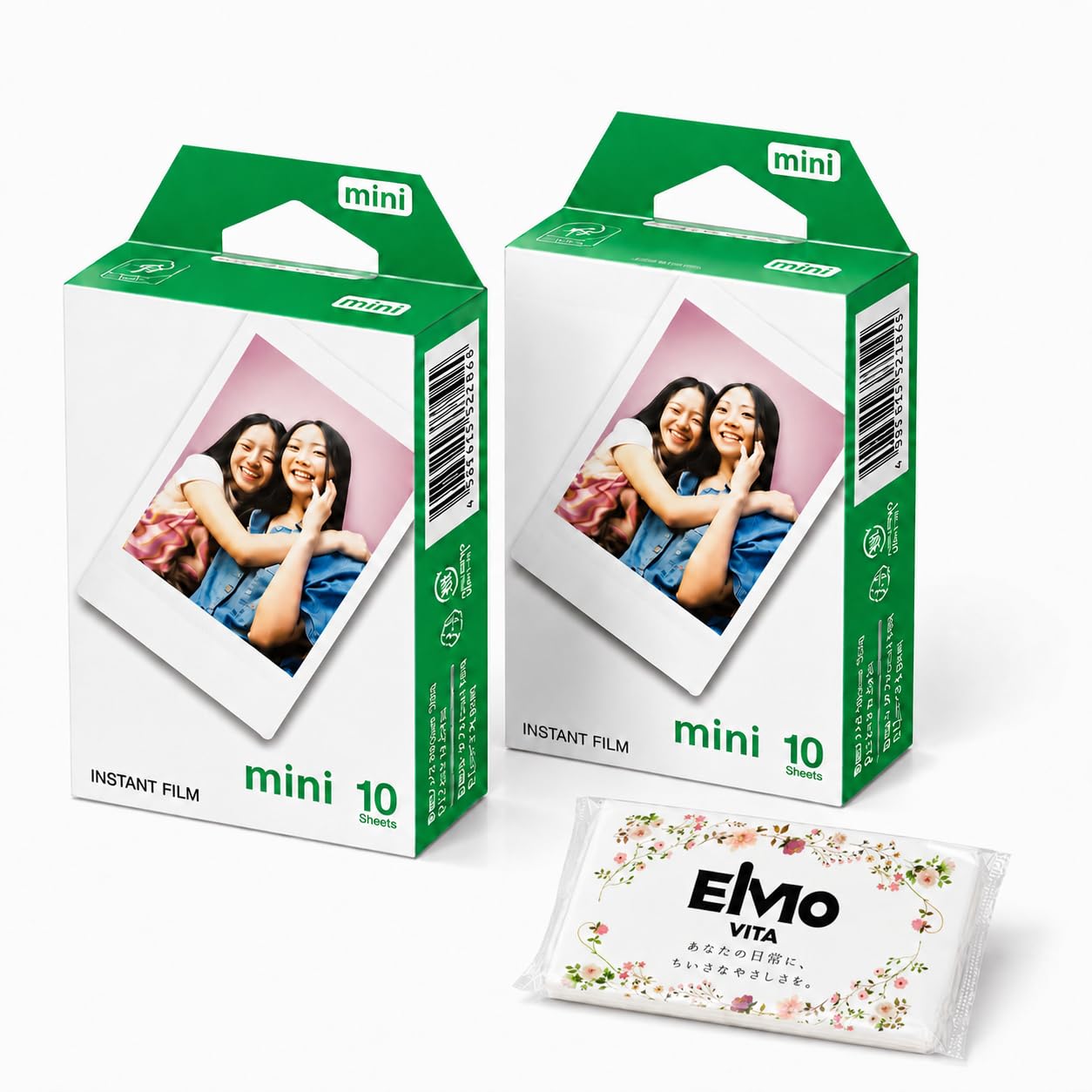 【セット買い】チェキ用フィルム 互換 instax mini対応 カードサイズ 10枚×2パック×2箱 (計40枚) + オリジナルポケットティッシュ付き
