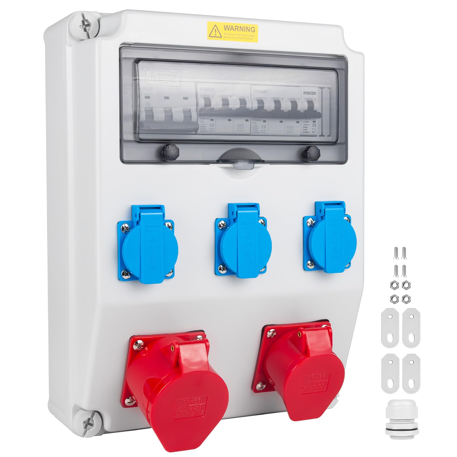 Industrieverteiler für Baustellen FI/LS Schutzsystem IP65 Gehäuse mit Steckdosen IP44 für Baustellen Industrie (1X32A 3X16A 1X40A LS+FI)
