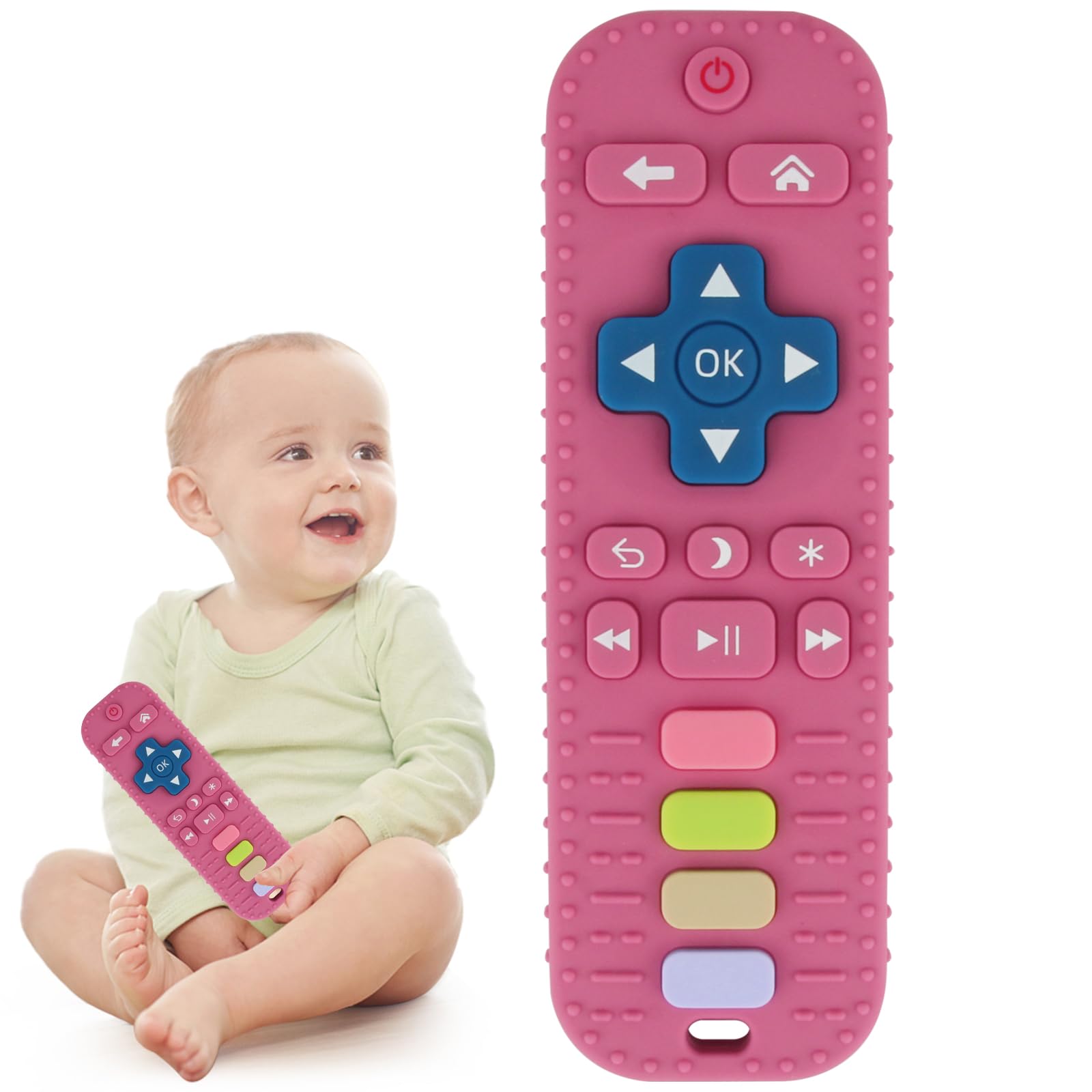 Baby Teether Toy for Babies 3-24 Months TV Remote Control Shape Chew Toy Teething Relief Baby Toys for Infants (Rose red)