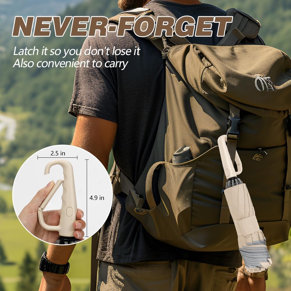 TOPSAIL 10 Ribs Inverted Umbrella with Carabiner Handle, Large Sturdy Folding Umbrellas Windproof for Rain & Sun, 49" Big Reverse Foldadble Umbrella for Travel Portable with Safe Reflective Strip, for Women Men - Image 2