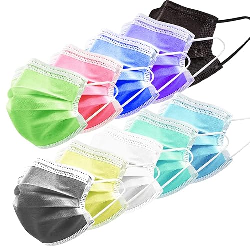 Miniatura 1 de HIWUP - 100 mascarillas desechables de diez colores PFE 99 suave sobre la piel adecuadas para adultos y adolescentes