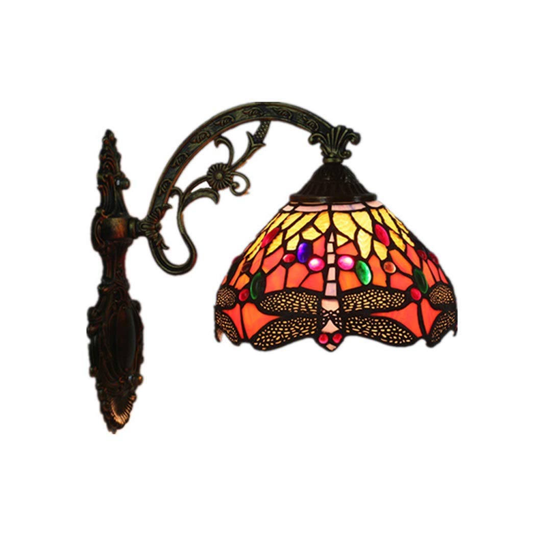 Kinkiety 8-calowe Tiffany Art Led Light Rood Dragonfly Lighting Ciepłe Lustro Przednia Lampa Do Korytarza Nawy Salon Sypialnia Kawiarnia