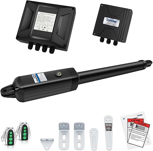 TOPENS A8131 - Abridor de puerta abatible único, motor de puerta automático resistente para puertas batientes individuales de hasta 18 pies,