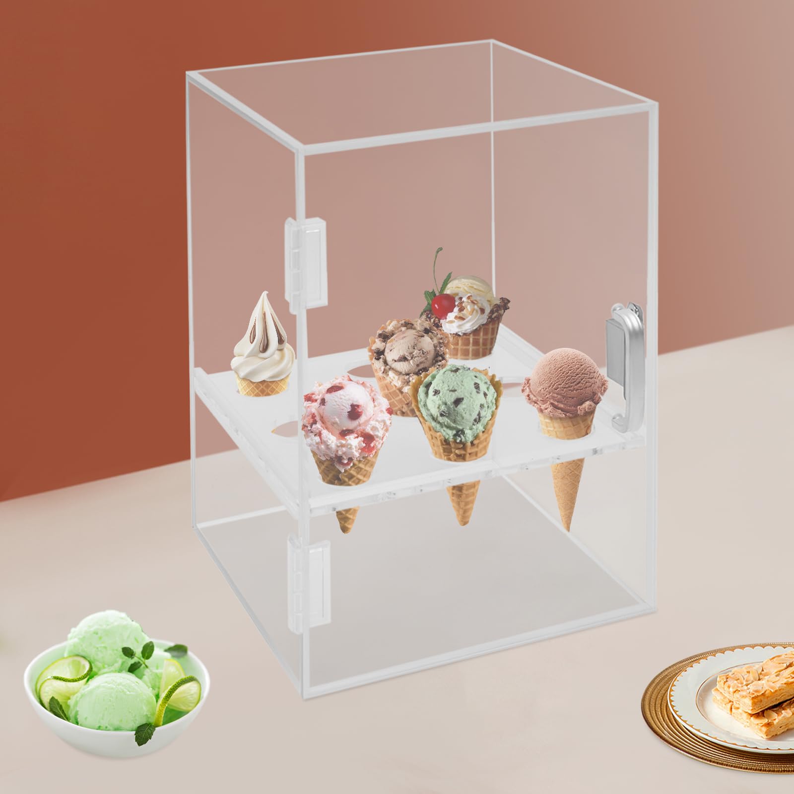 Support pour cornets de glace en acrylique 9 trous - Transparent - Support pour gaufres et dessert - Support stable pour cornets de glace - Pour fête, café, boulangerie et événements