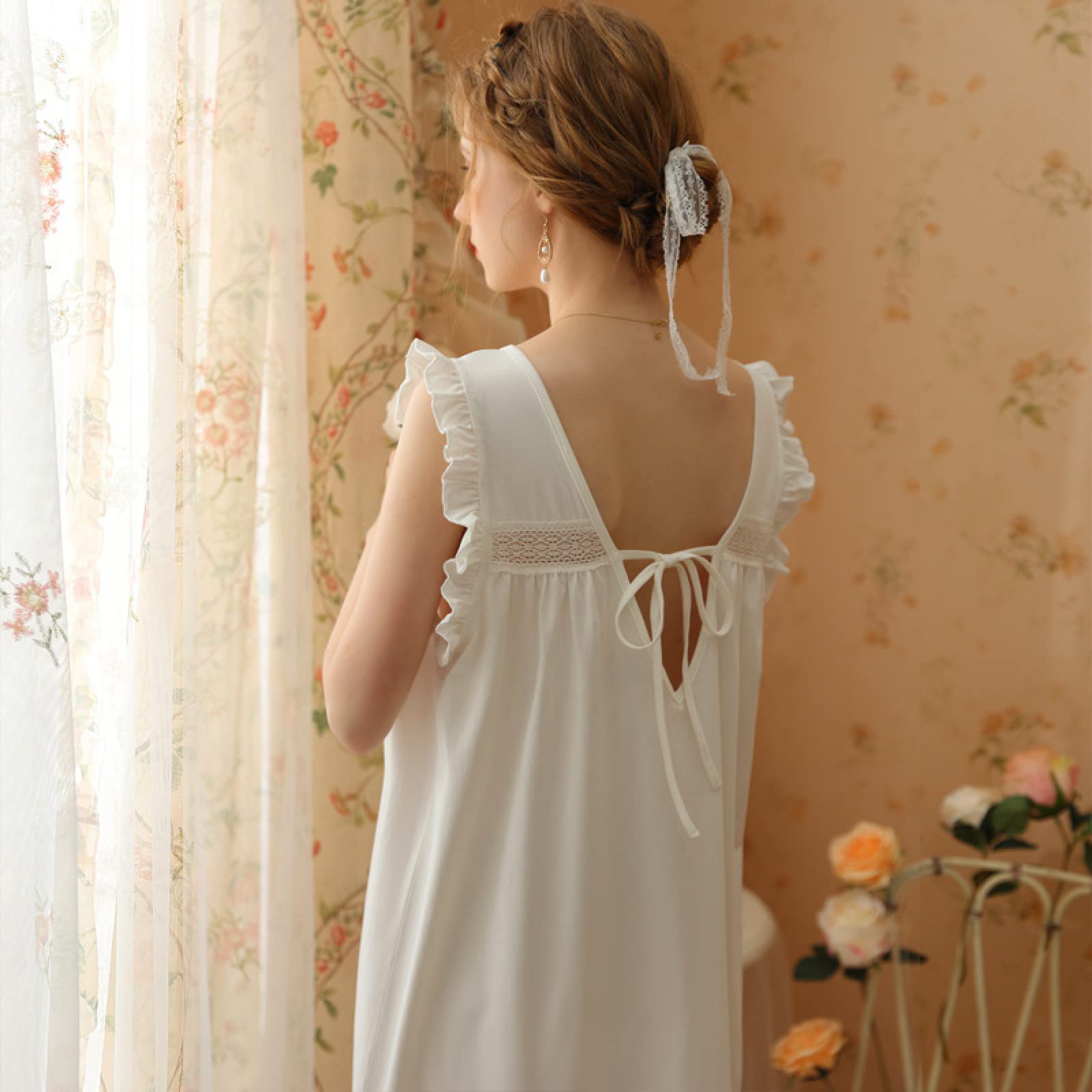 OFFSUM Verano Color Sólido Sin Mangas Camisón Algodón Palacio Princesa Sexy Casual Elegante Tirantes Ropa Interior