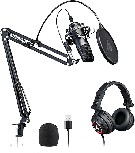 Maono AU-A04H Micrófono con de auriculares de estudio, condensador vocal de 192 kHz24 bits, cardioide, para podcast, compatible con Mac y Windows,