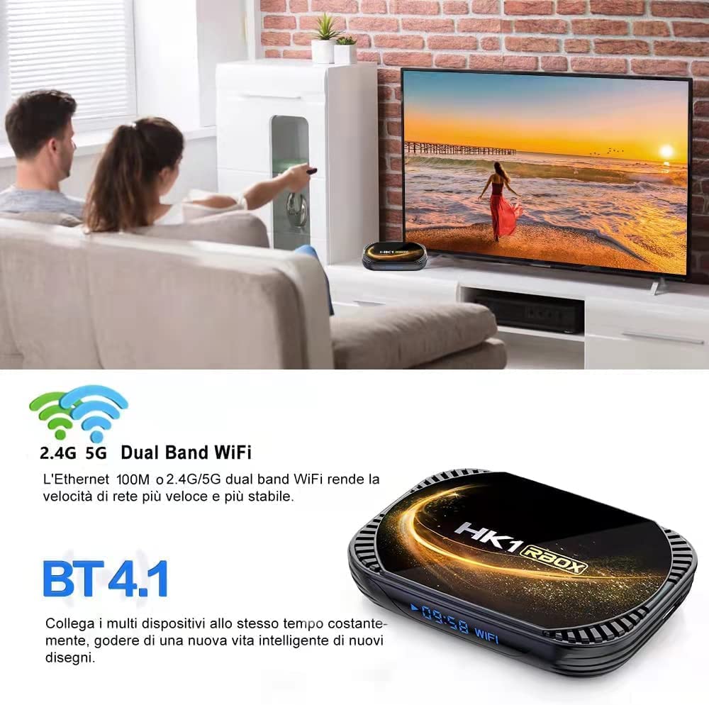 Android TV Box 4GB RAM 128GB Rom con Tastiera Wireless, S905X4 Quad-Core 64Bit Android Box, Supporto 2.4G/5.8Ghz WiFi 100 LAN BT 4.2 3D/6K Utral HD/H.265,2gb+16gb
