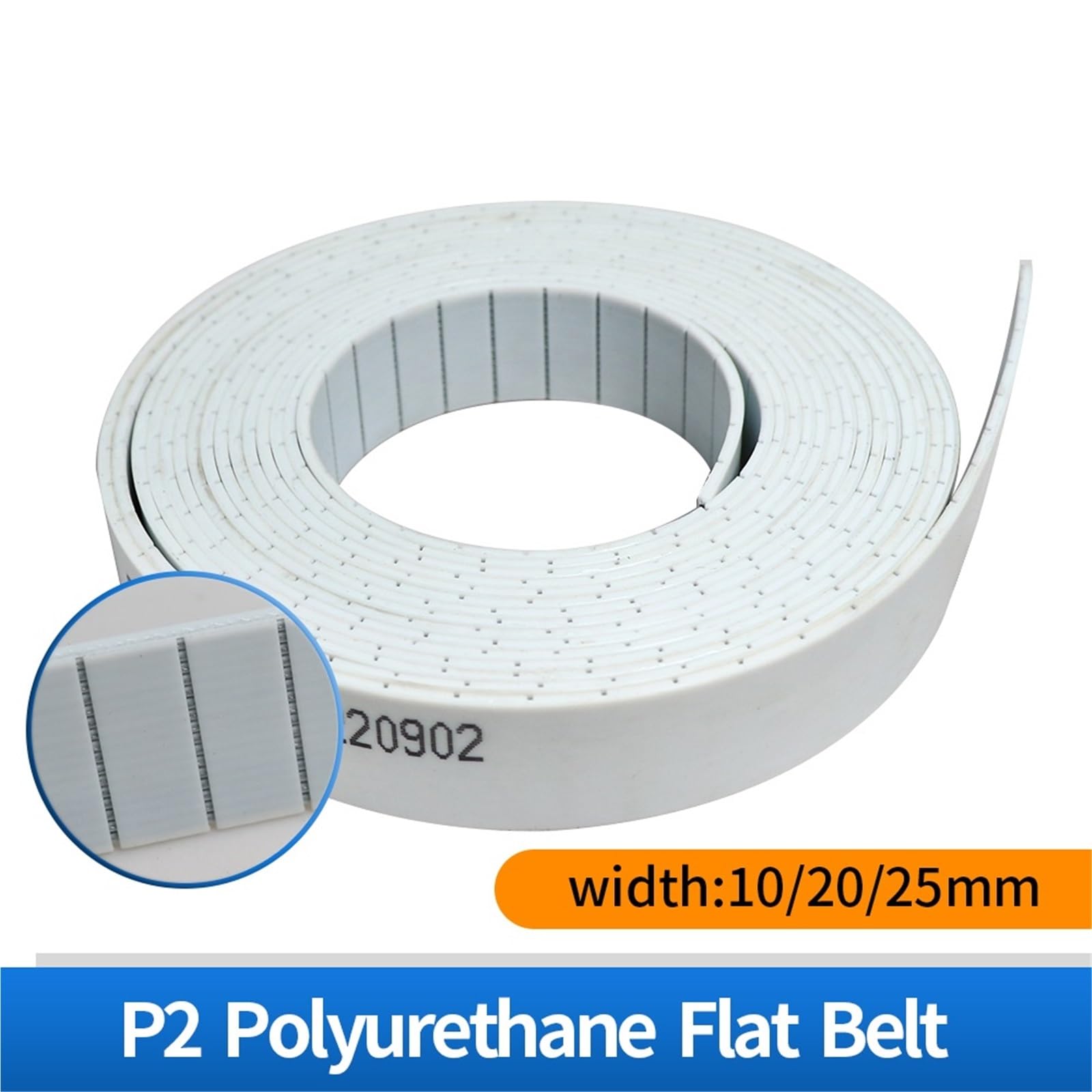 Courroie plate en polyuréthane P2-10/20/25 Largeur 10/20/25 mm Épaisseur 2 mm Couleur blanche Polyuréthane avec âme en acier(20Meters,20mm)