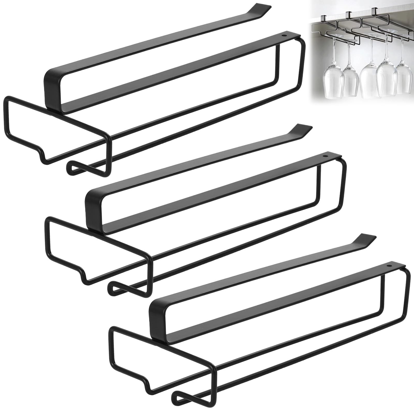Mumjooyi 3 Piezas Soporte Copas Colgante Cuelga Copas de Vino Colgador Copas Vino Estante Colgante para Copas Sin Taladrar para Restaurantes Armarios Bares (3, Negro)