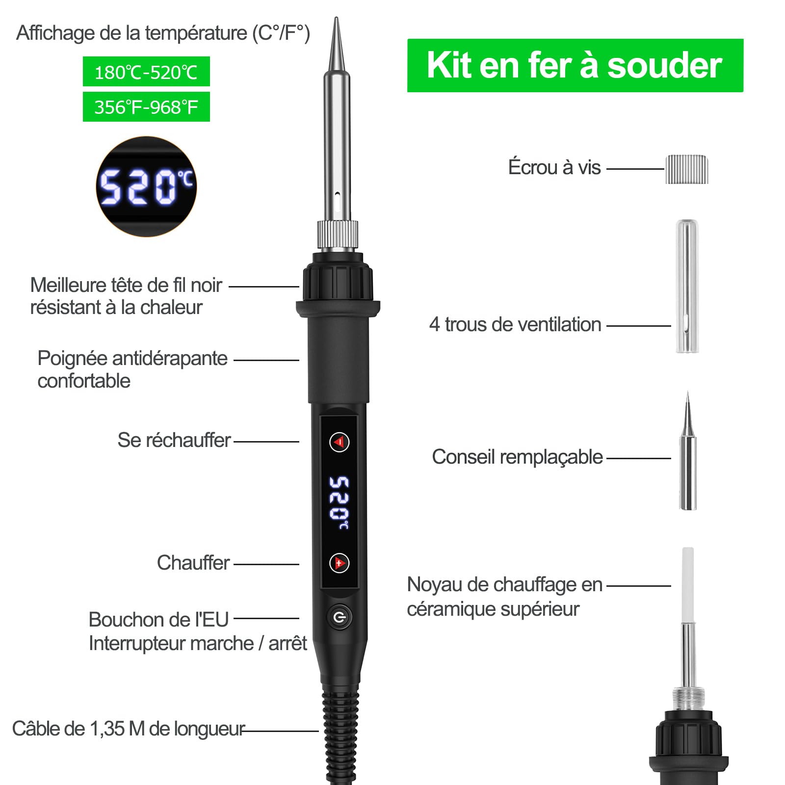 Kit Fer à Souder 80W Température Réglable – Idéal Bricolage Et électronique