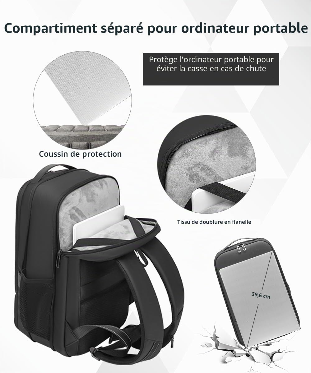Sac à dos d'affaires pour homme 15,6" extensible et fin avec port de charge USB