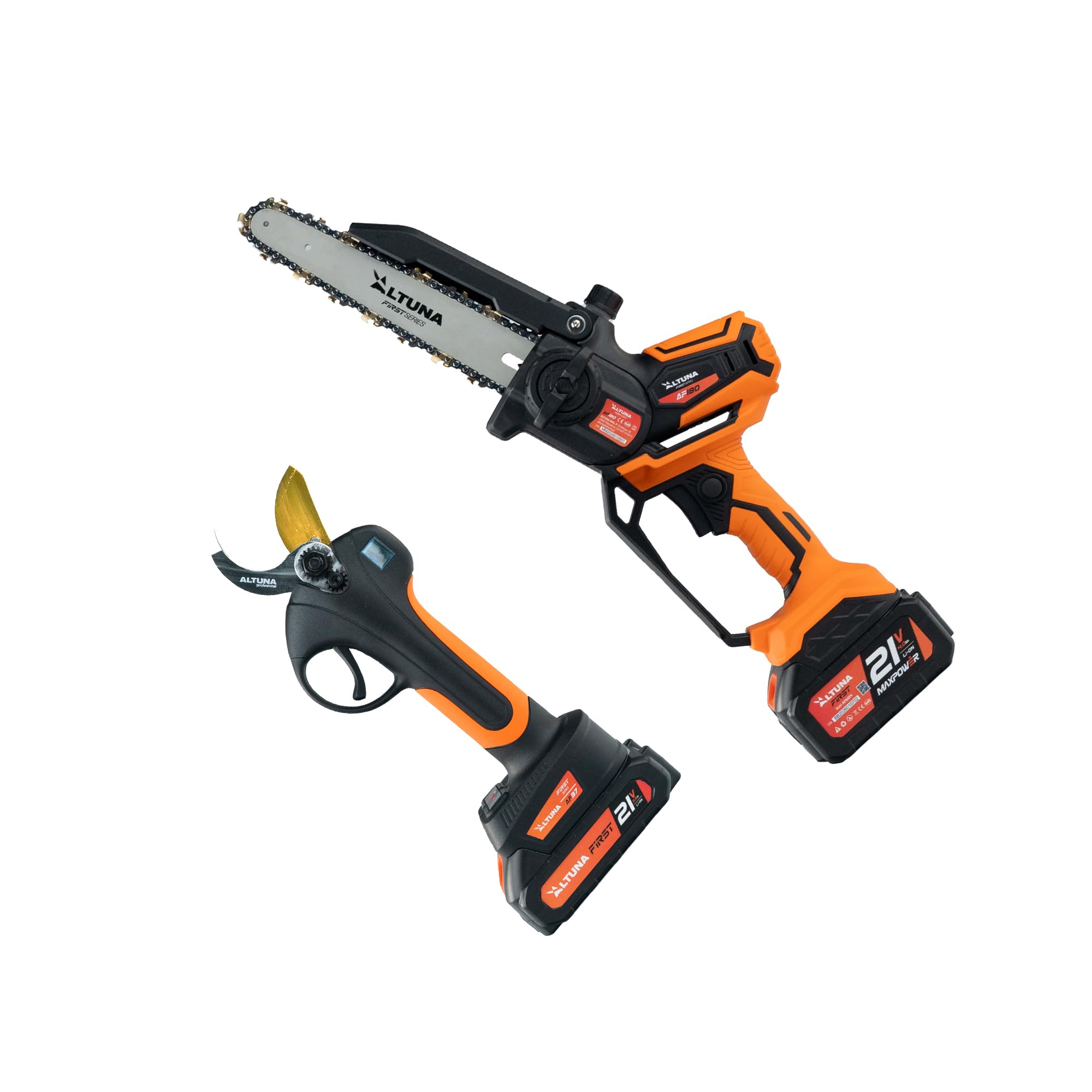 ALTUNA Kit de Poda a Batería con Tijera AF37 y Motosierra AF150 | Incluye una batería para cada herramienta, ideal para jardín, huerto y frutales, para ramas finas y gruesas