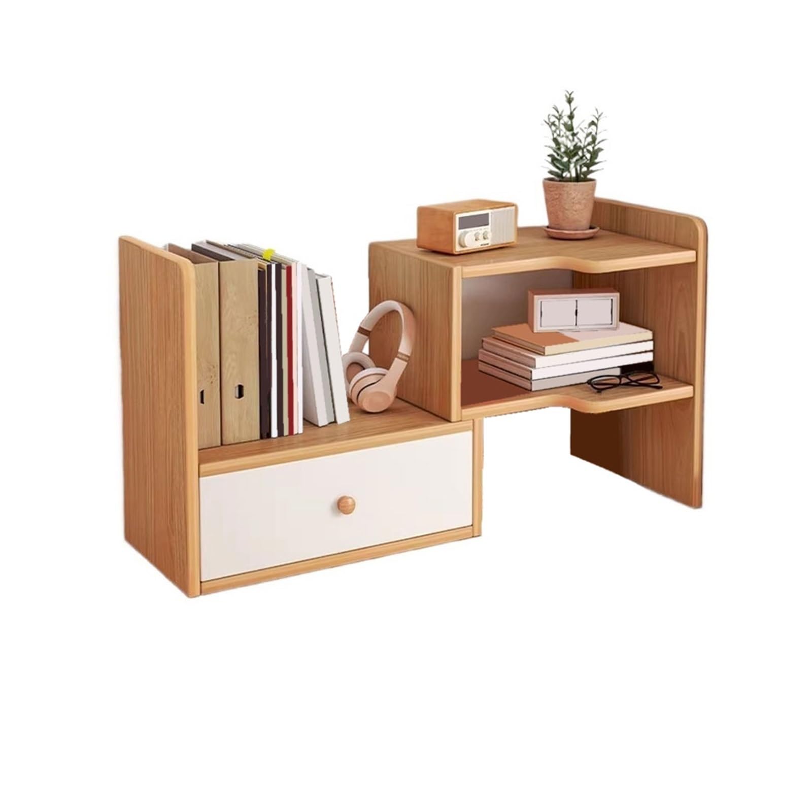 Zhaoj24-05 Bookcase Expandable Desktop Bookshelf with Drawer Artificial Board Countertop Organizer Rack