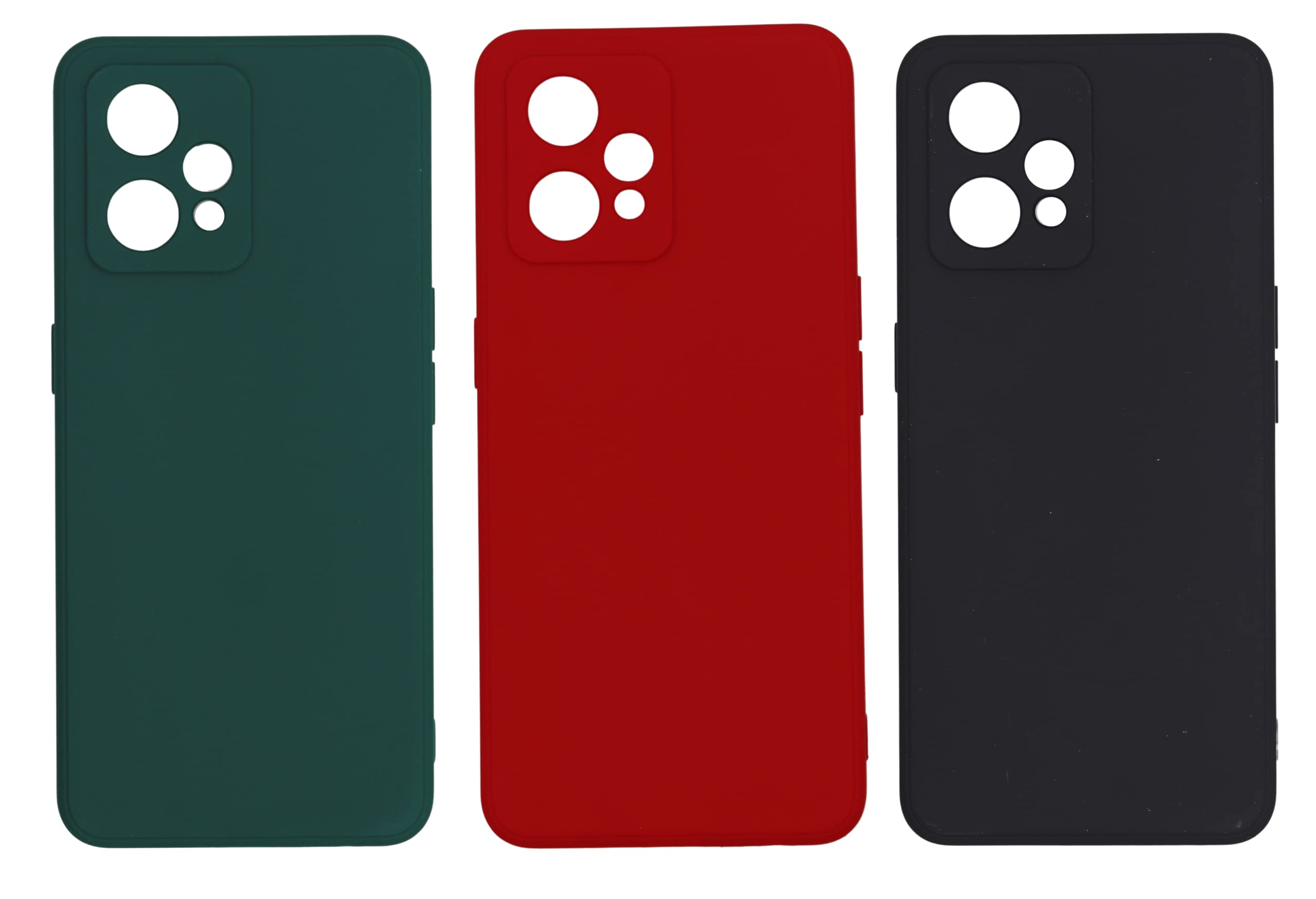 3 pcs Realme 9 global matte soft silicone tpu case cover - slim fit colorful & good grip (pack of 3) (Red, Black, Dark Green)