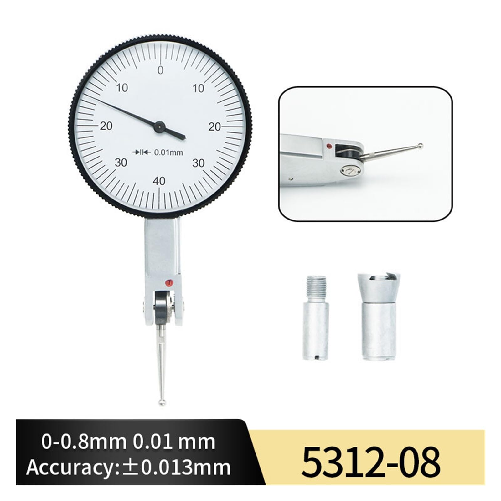 Measuring Tool 0.01mm 0-0.8mm Dial Test Indicator Dial Neutral Indicator Dial Gauge Indicator Professional Lever Meter Tool High Resolution(5312-08)