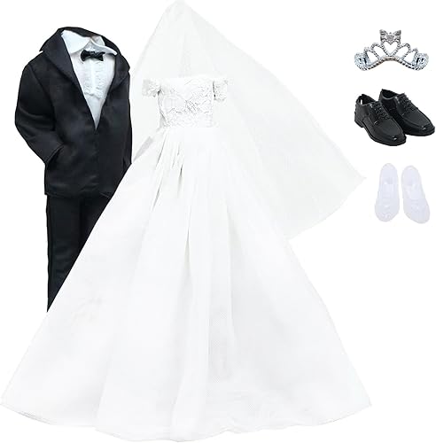 Miniatura 9 de BJDBUS Edición Limitada Set de 3 Vestidos de Boda para Muñeca Negra Accesorios para Muñeca de 11.5 Pulgadas, Ropa de Princesa, Vestido, Falda