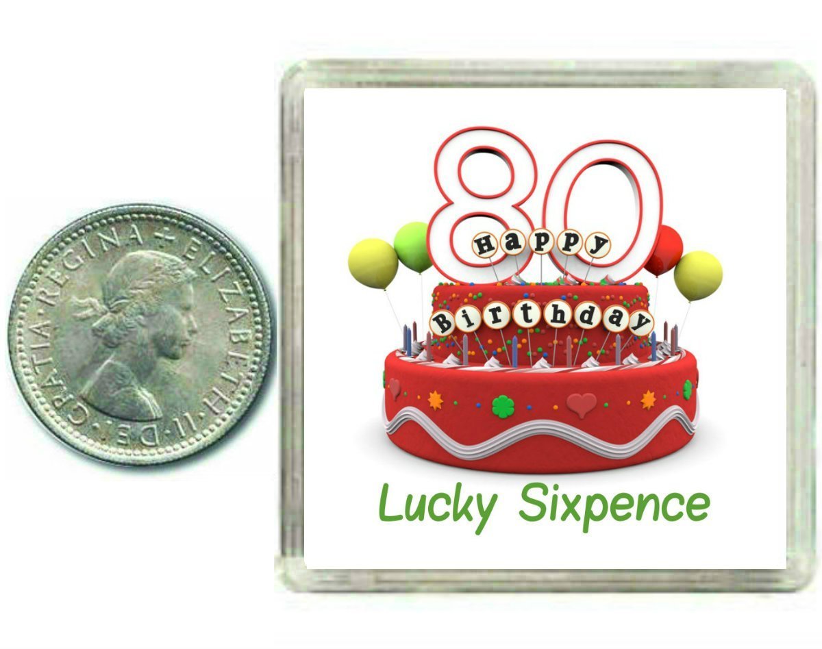 Oaktree Gifts Black 80Th Birthday Lucky Sixpence Gift, Great Good Luck Present Idea For Man Or Woman