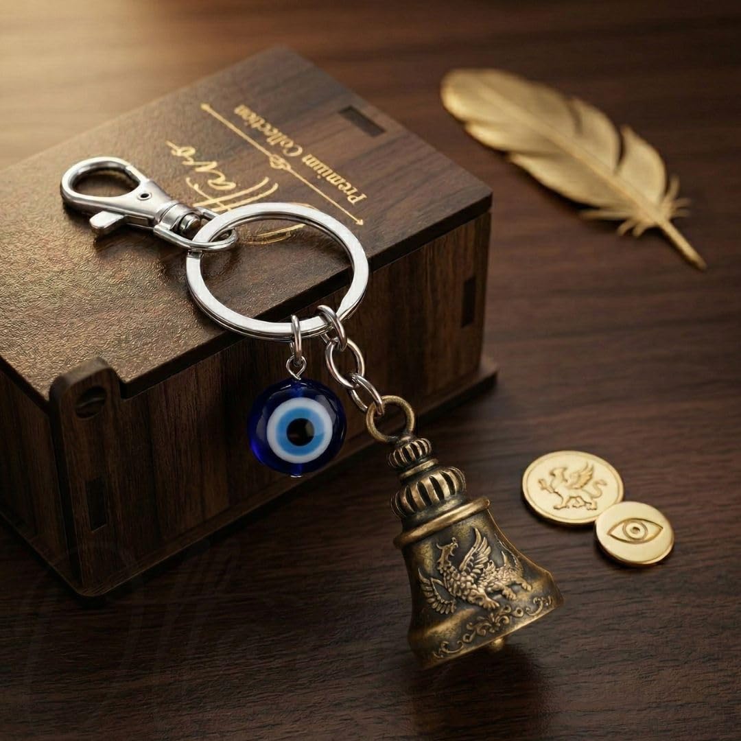 OTTAVO Premium Guardian Bell Keychain Silver Antique Brass - Image 1