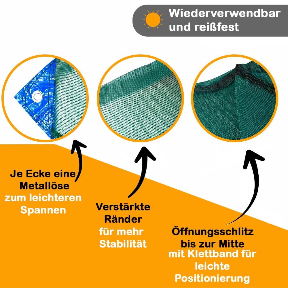 Erntenetz für Obstbäume, 4 x 4 m, Dunkelgrün, wetterfestes Olivennetz, Auffangnetz, Gartennetz, Erntehelfer