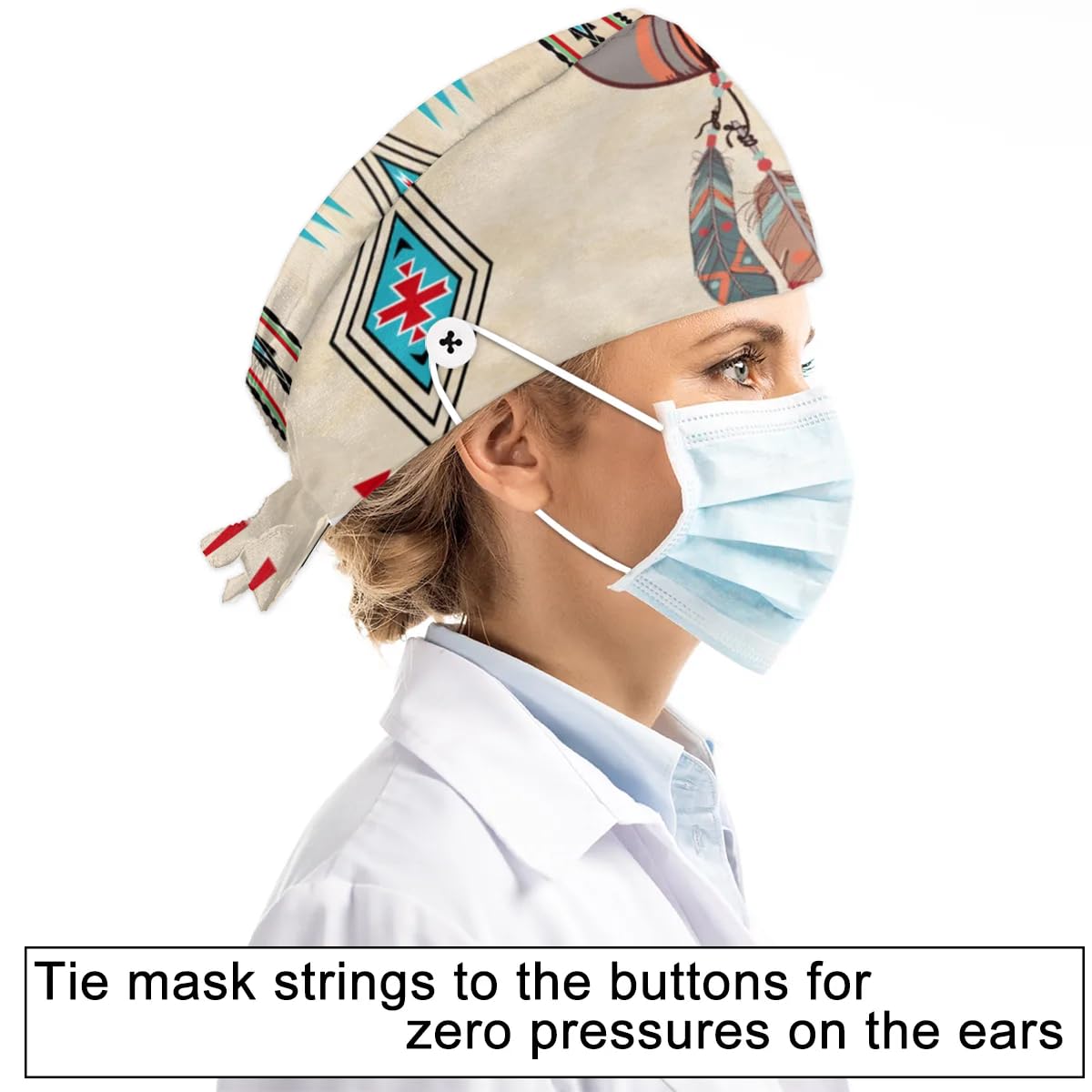 Mularoka Vintage Sheep Feathers Working Caps with Button Sweatband Comfortable Adjustable Bouffant Hats Work Hat for Women Men