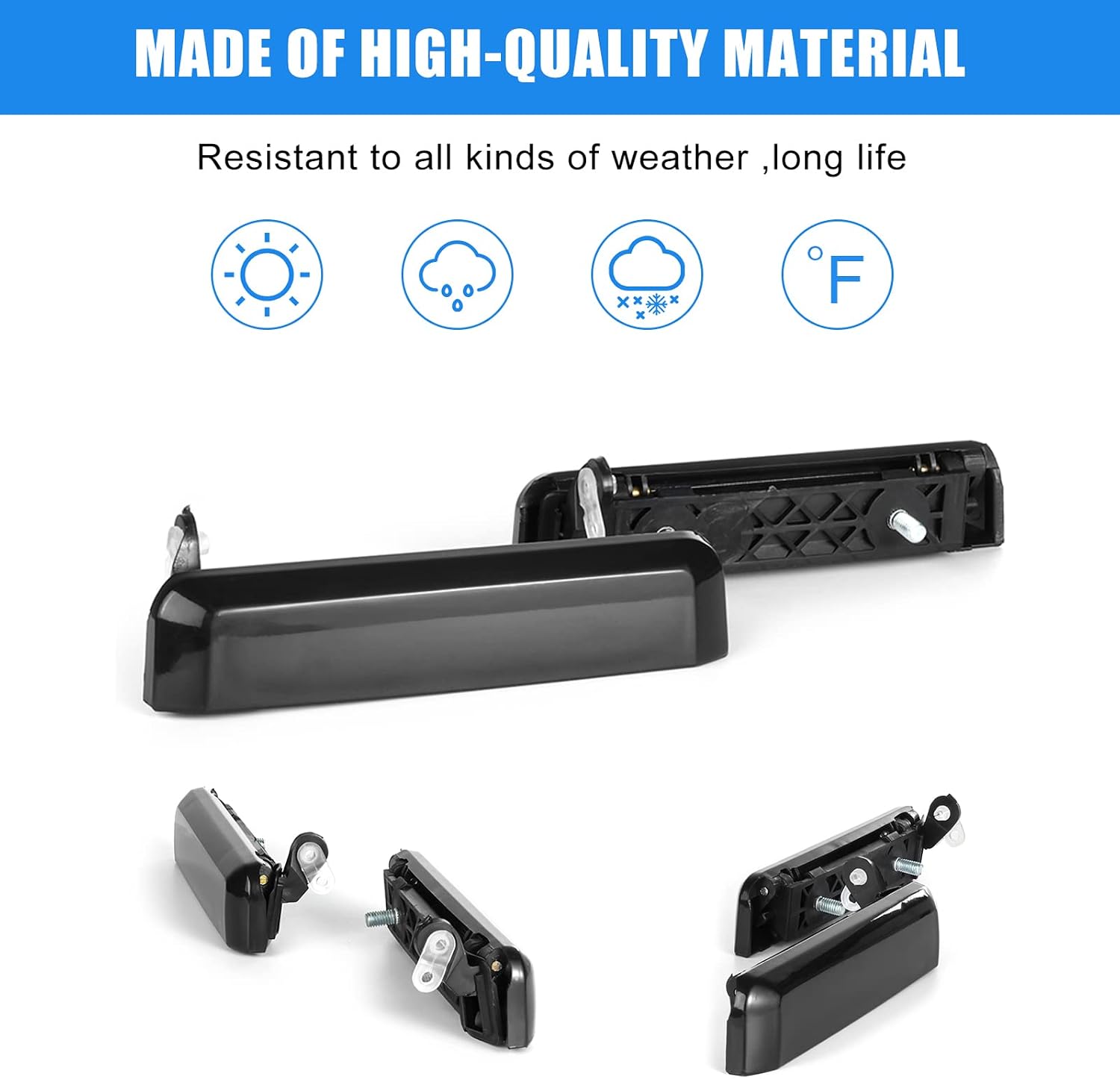 Exterior Front Left Driver & Right Passenger Door Handle Replacement for 1986-94 Nissan D21, 1987-95 Pathfinder, 1995-97 Pickup, Black, 77219, 77220