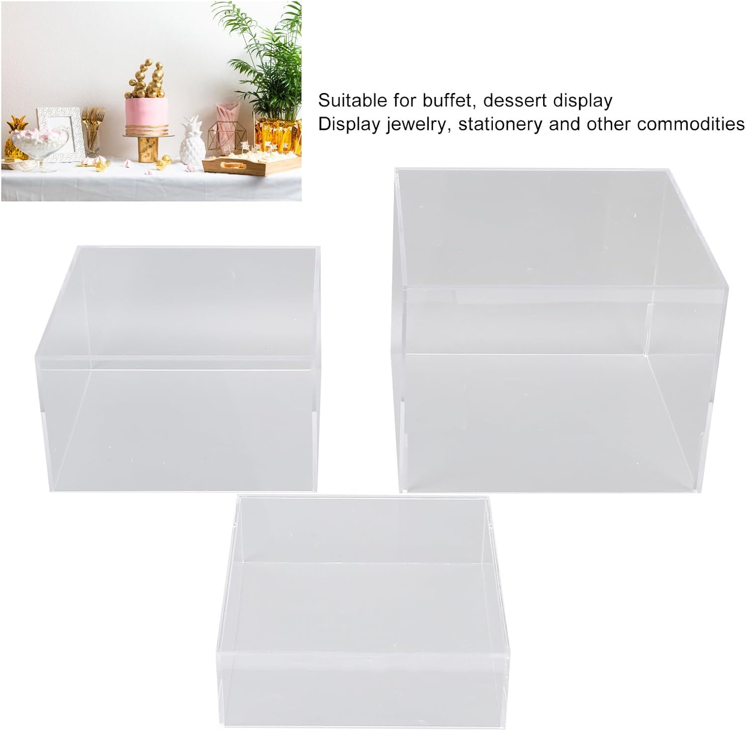 3pcs Clear Acrylic Display Risers Nesting Cubic Stands Acrylic Risers Food Risers Buffet Tables for Dessert Table Buffet Tables Food Transparent (Clear)