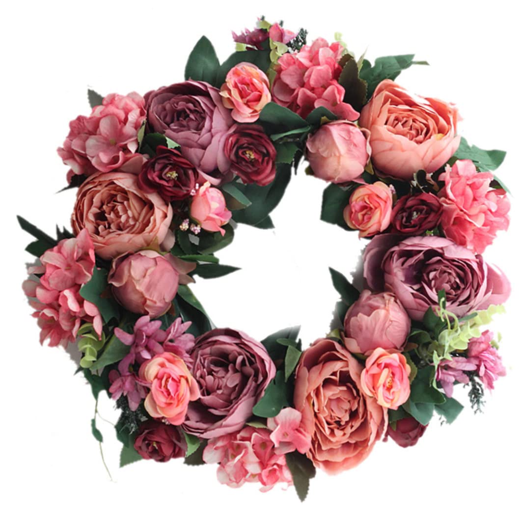 AwnsIMfreien Peony Wreath, Artificial Wreath Simulation Door Flower Garland Floral Decor for Farmhouse Office Home Wedding Festival Light, Artificial
