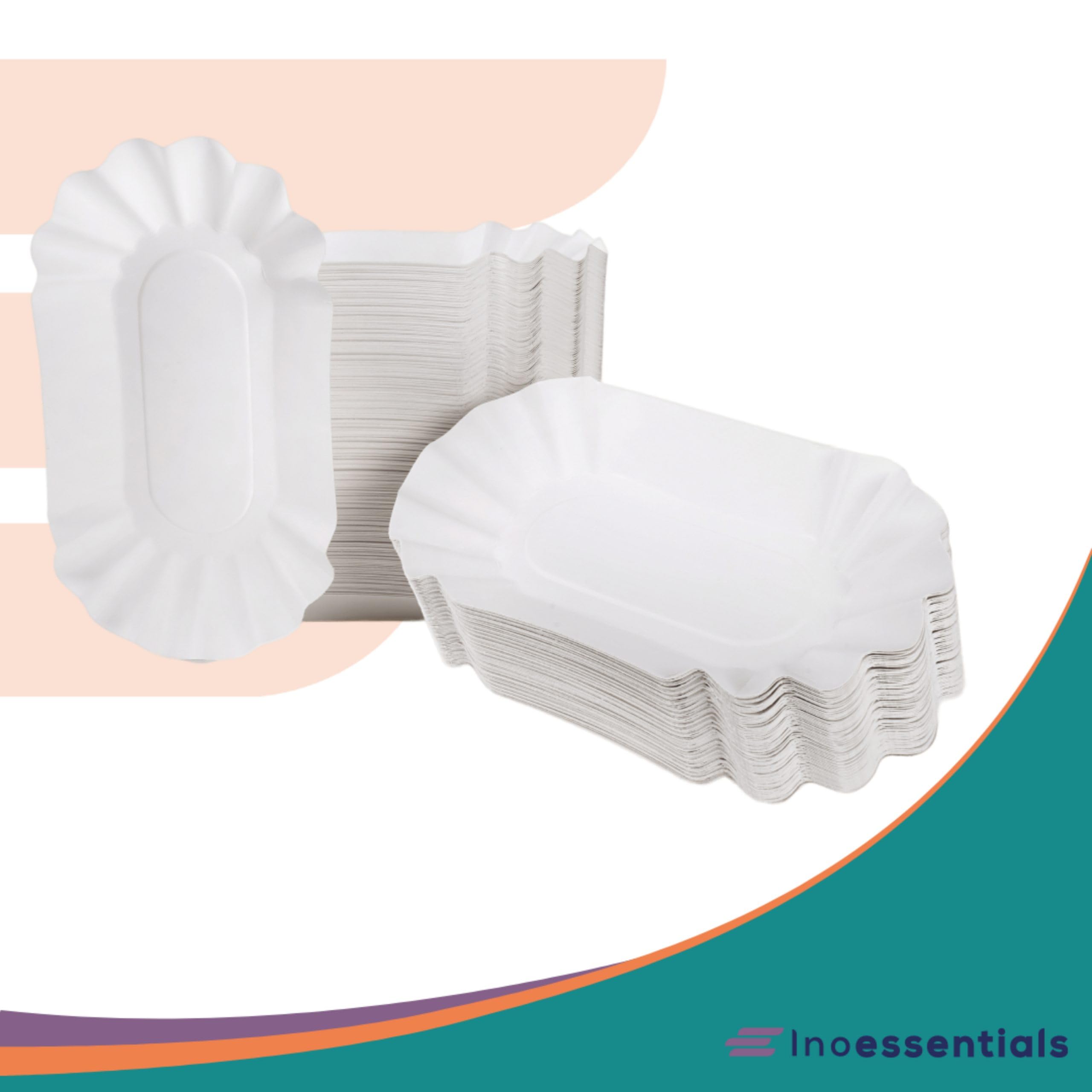 Inoverse 1000 cuencos de papel para patatas fritas, platos de papel desechables, 10 x 20 x 3 cm, ecológicos, platos de papel para patatas fritas, platos desechables de cartón, platos desechables
