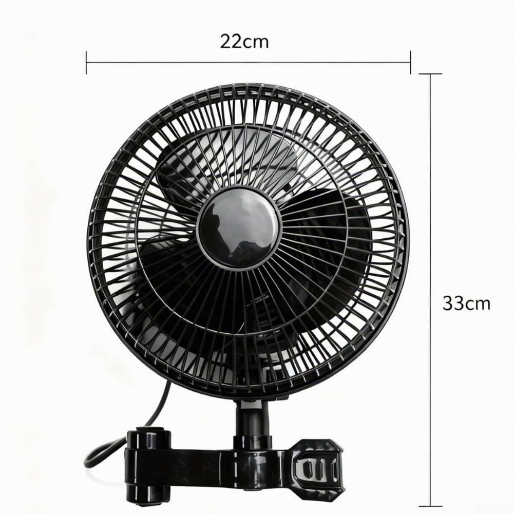 Ventilateur à clip oscillant réglable pour tente de culture - Rotation à 90° - Inclinaison à 120° - Montage facile sur poteau pour 1,5 à 2,5 cm - Construction silencieuse en ABS - 33 x 22 cm - Noir