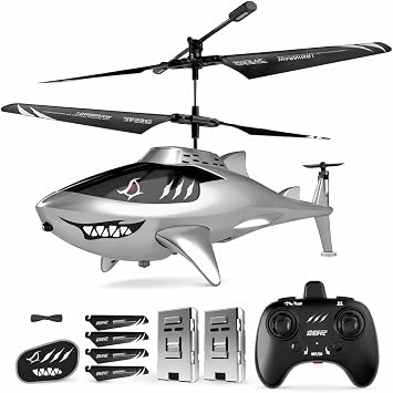 DEERC Remote Control Helicopter for Kids and Adults, RC Shark Helicopter with Altitude Hold, One Key Takeoff/Landing, LED Lights, 2 Batteries, 24 Min Flight Time, Indoor Flying Toy Gift