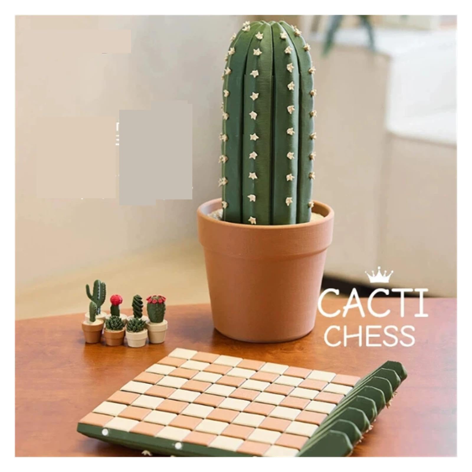 Set di scacchi internazionali a forma di cactus | Scacchiera in vaso con contenitore nascosto, gioco da tavolo strategico da tavolo decorativo