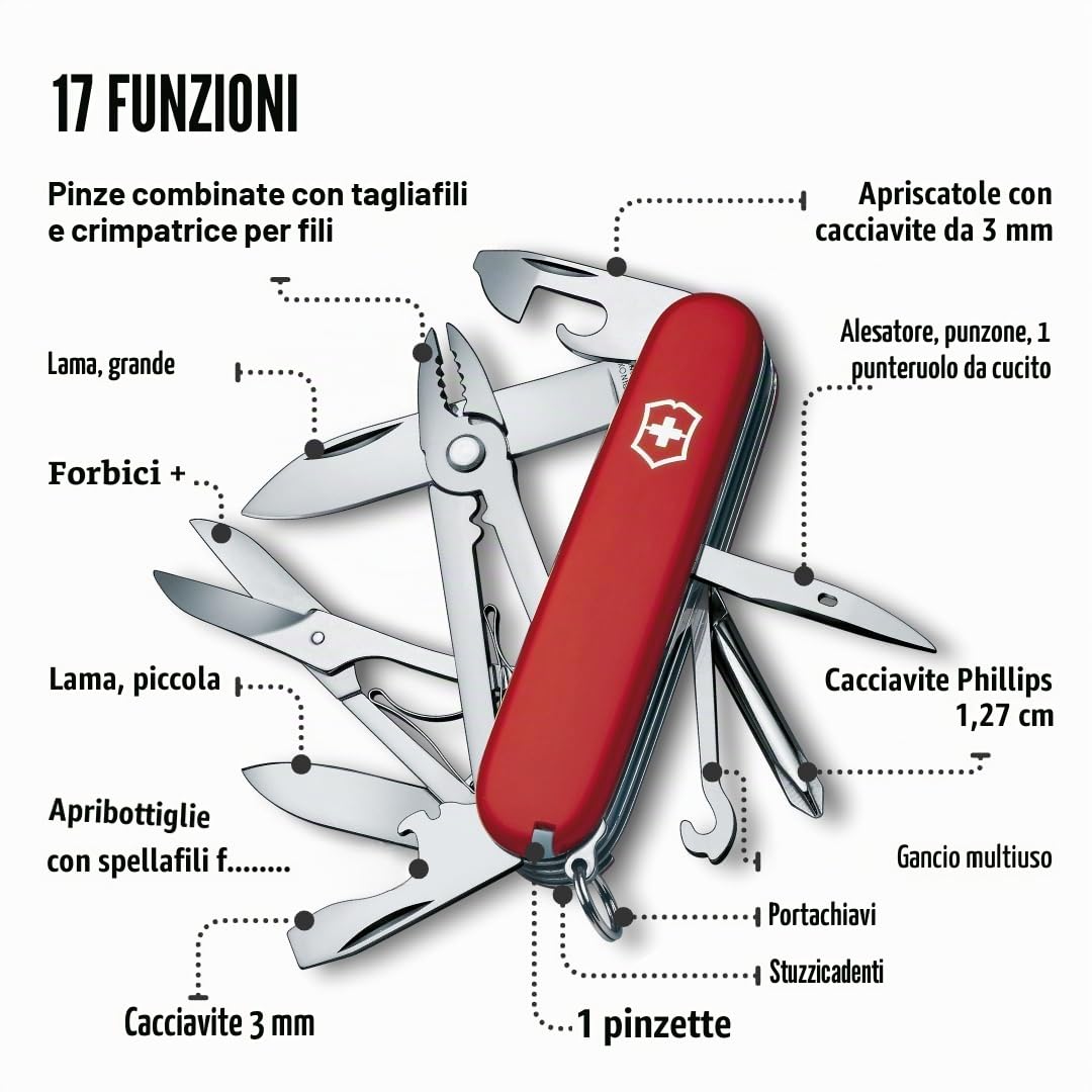 Victorinox, Deluxe Tinker, coltellino tascabile (17 funzioni, cacciavite Phillips, pinza combinata, forbici)