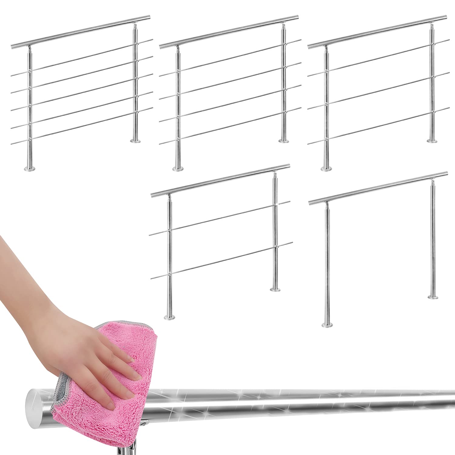 Pasamanos 160 cm 5 barras transversales para barandilla de balcón barandilla de escalera interior y exterior para el hogar kit de barandilla de acero inoxidable