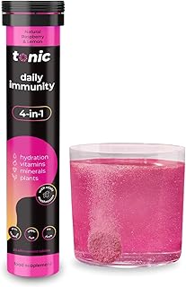 Tonic Health Daily Immunity Tablets - 4-in-1 Effervescent Multivitamins, Minerals & Phytonutrients - Vitamin D, Vitamin C and Zinc - Vegan, No Sugar- Max Strength Tablets, Raspberry & Lemon, 20 Count