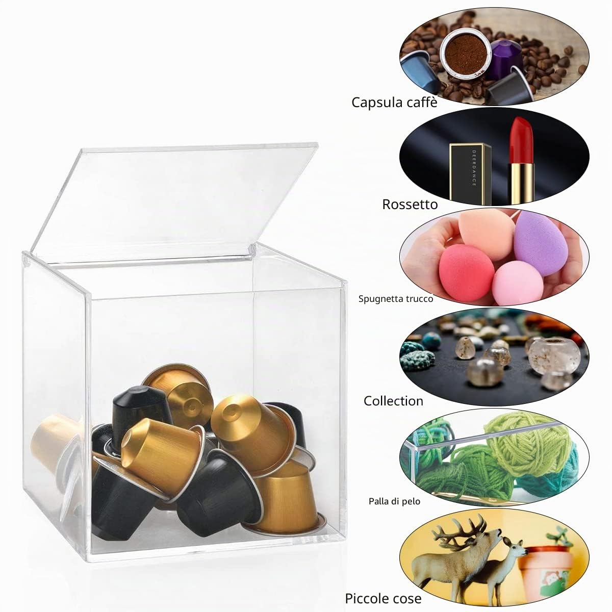 Porta Capsule Caffè,Tianher Dispenser per Capsule in Acrilico Trasparente Scatola Portaoggetti da Scrivania Antipolvere con Coperchio Adatto per Conservare Capsule di Caffè Spugne Trucco Rossetti 13cm