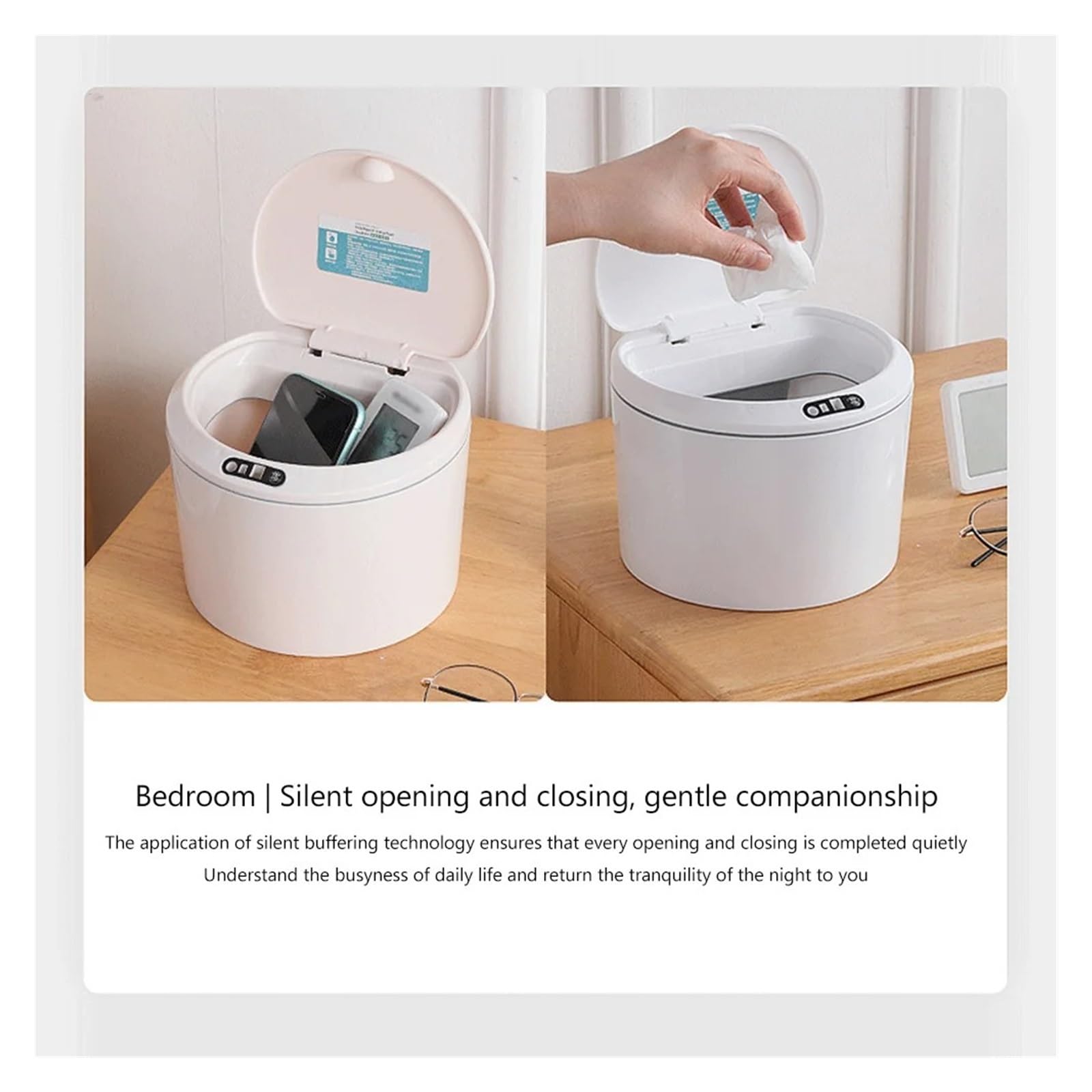 Poubelle De Voiture Poubelle À Capteur Intelligent 3L De Bureau Corbeille Papier Induction Poubelles Automobile(White Rechargeable)